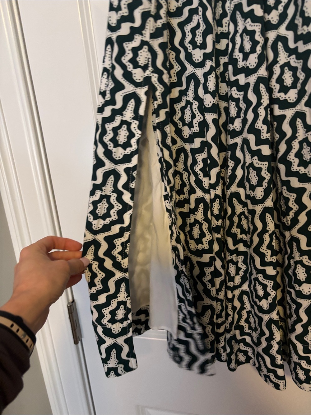 LOFT Green and White Geometric Midi Dress. 2 piece set with top and skirt - Picture 4 of 6